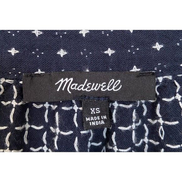 Madewell Dobby V Neck Tiered Dress Navy White Extra Small XS - Picture 3 of 6
